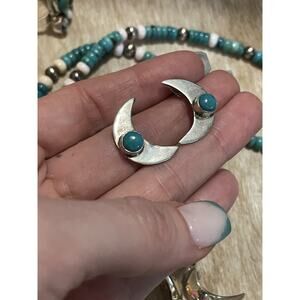 Native American Sw Sterling Silver Turquoise Crescent Moon Post Stud Earrings